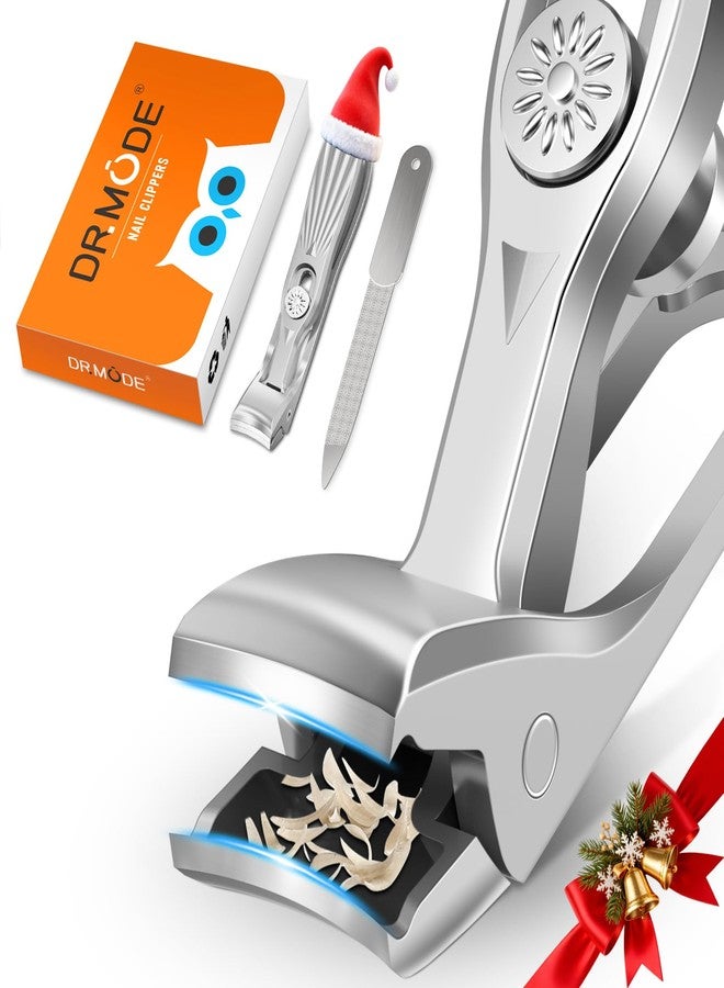 درمود مقص أظافر DRMODE للرجال ذوي الأظافر السميكة، مقص أظافر قدم بزاوية للأظافر السميكة لكبار السن، مقص أظافر قدم بفتحة فك واسعة، مقص أظافر يد شديد التحمل مع ماسك ومقبض طويل - فضي - Image 1